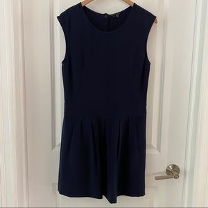Theory Navy Silk Pleated Halleli Dress